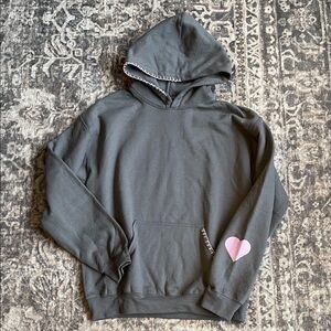 NWT Sold Out Pink Coast Hoodie Gray with Pink Heart & Stitching Detail